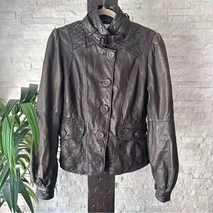 MACKAGE Lamb Leather Moss Brown Moto Button Down Jacket Size M